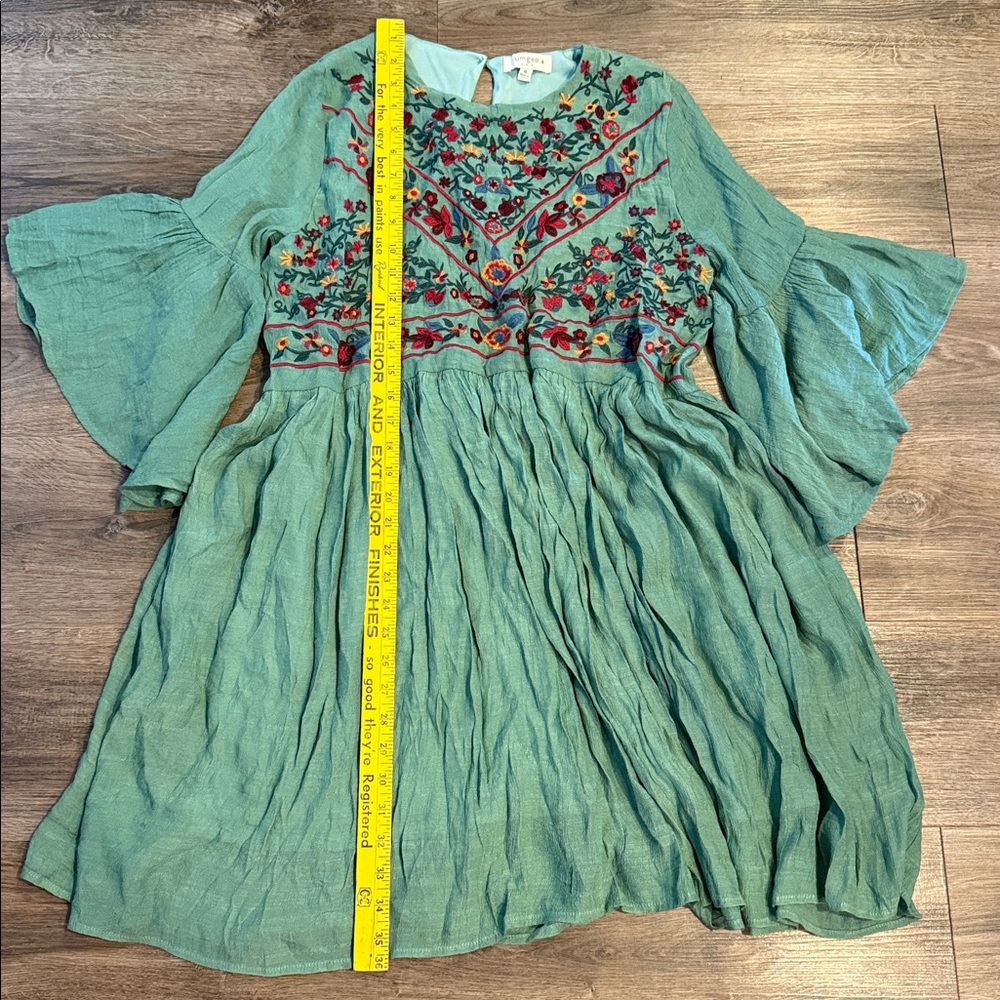 Embroidered Green Boho Mini Dress - Picture 4 of 10